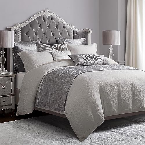 HiEnd Accents Matelass Super King Duvet Set 3 Piece Gray Medallion Pattern