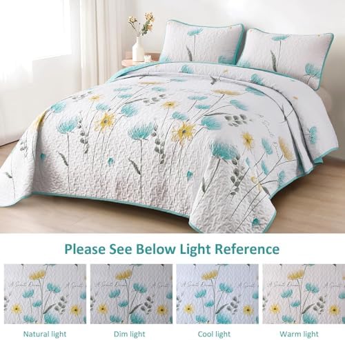 Dinjoy Floral Quilt Set Queen Size 3 Pieces 1
