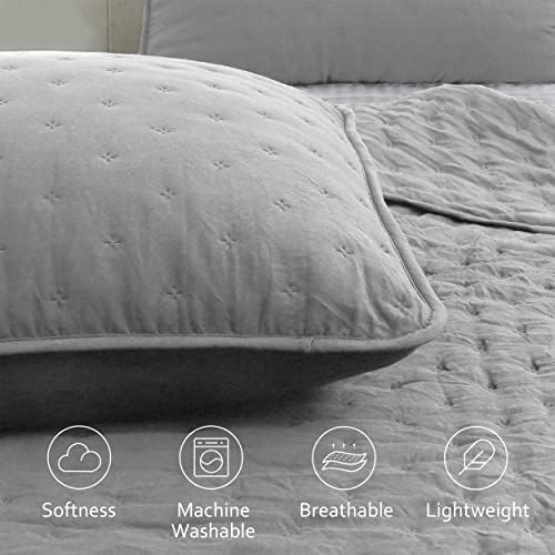 ROARINGWILD Light Grey Twin Quilt Set with Pillow Sham