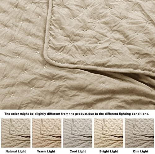 ROARINGWILD Beige King Quilt Set with Pillow Shams 3 Piece