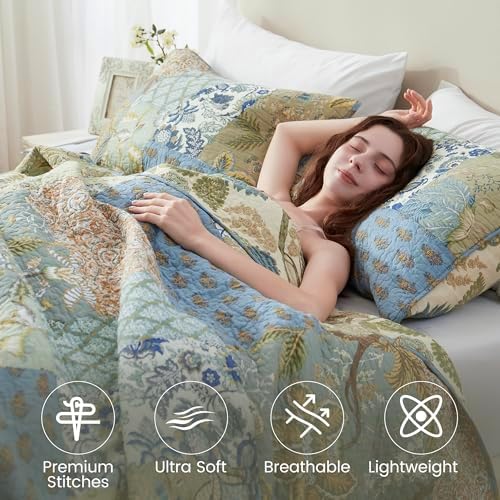 NEWLAKE King Size Quilt Set - 100 Cotton Patchwork Reversible Bedspread
