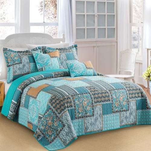 VAPUTAR Queen Size Quilt Bedding Set - 3 Piece Teal Green Chic