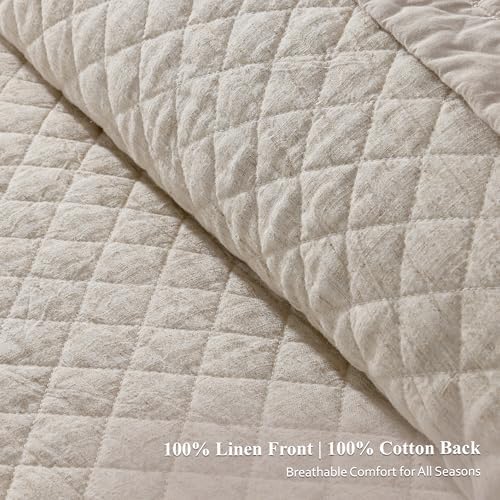 Grassix Queen Linen Front Cotton Back Quilt Set 3 Piece