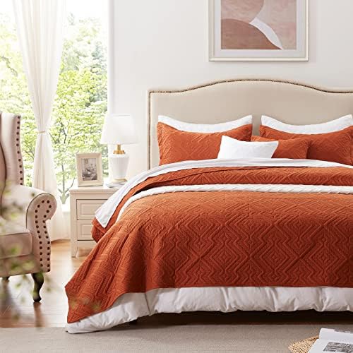 LEAONME Full Queen Quilt Set 3 Pieces Burnt Orange