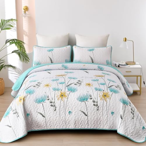 Dinjoy Floral Quilt Set Queen Size 3 Pieces 1