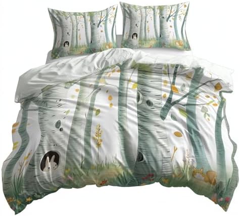 Cartoon Forest Birch Trees Duvet Cover Set