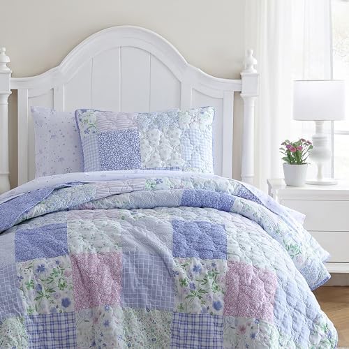 Laura Ashley Kids Full Quilt Set - Parker Patchwork Purple 1