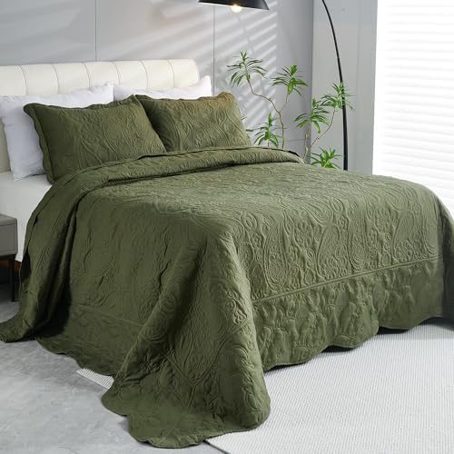 EVENHUG Olive Green Quilt Set 3 Piece