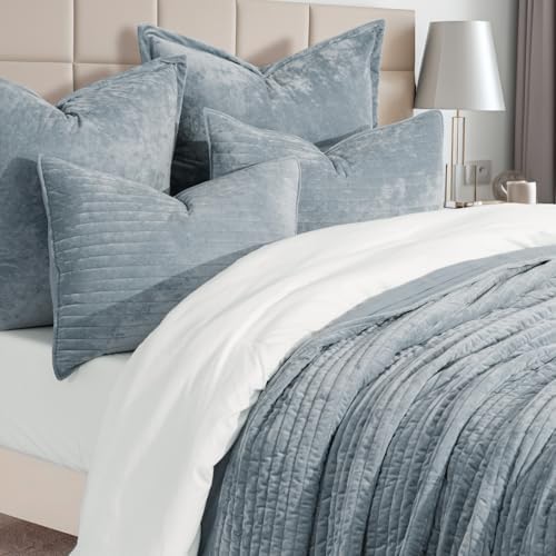 EVERGRACE Velvet Quilt Set - Dusty Blue King Size
