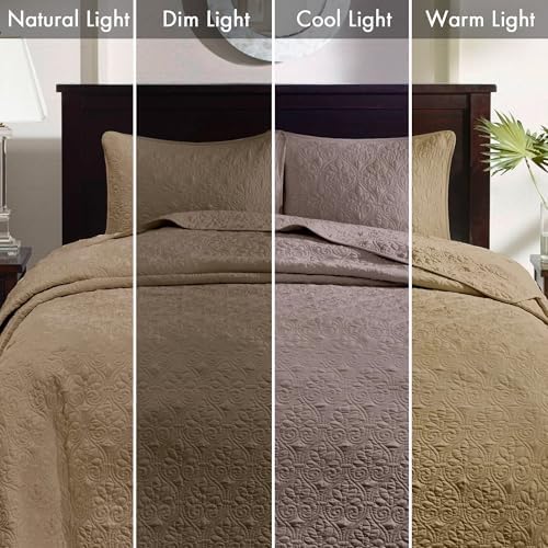 Madison Park Quebec Reversible Bedspread Set Khaki King 3 Piece 1