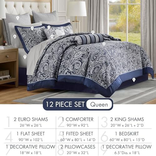 Madison Park Aubrey Cozy Comforter Set Queen Navy 12 Piece 1