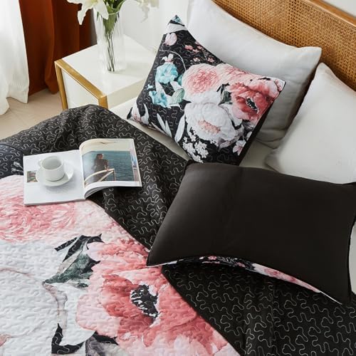 Yogeneg Pink Floral Full Queen Quilt Set