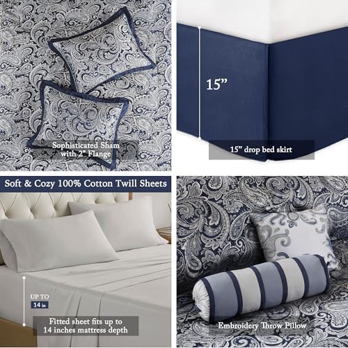 Madison Park Aubrey Cozy Comforter Set Queen Navy 12 Piece 1