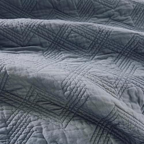 WDCOZY Blue Grey Cotton Quilt Set King Size 1