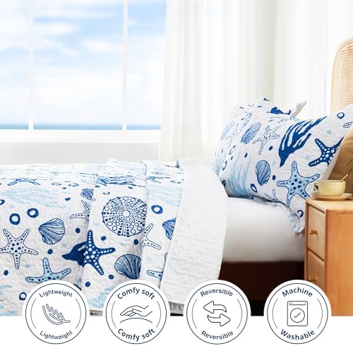 Loves Cabin Coastal White Quilt Set - 3 Piece