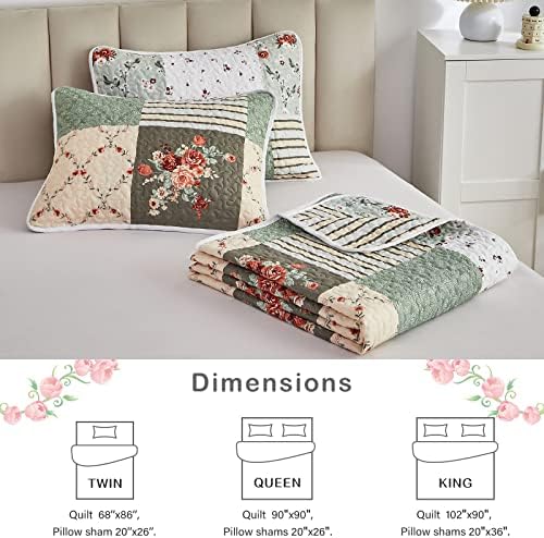 Flysheep Patchwork Quilt Set 3 Pieces QueenFull Size