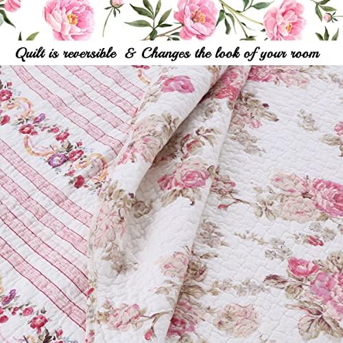 Cozy Line Romantic Pink Peony Reversible Quilt Set