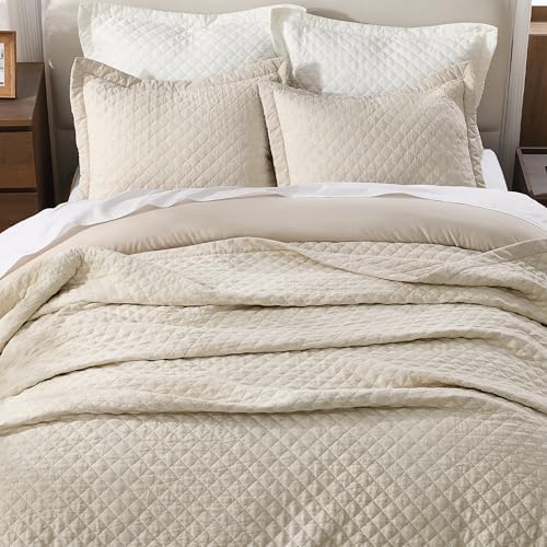 Grassix Queen Linen Front Cotton Back Quilt Set 3 Piece