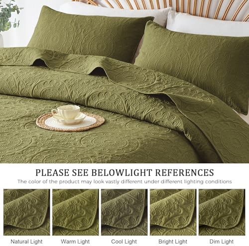 WURUIBO Olive Green Quilt Set King Size