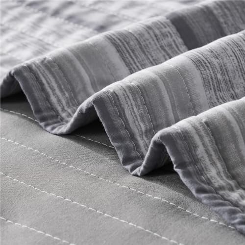 KAKIJUMN Quilt Set Full Queen White Grey Striped Bedding Coverlet with Pillow Shams