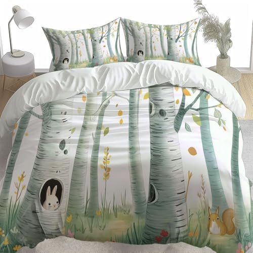 Cartoon Forest Birch Trees Duvet Cover Set