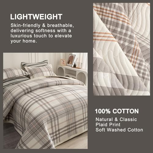 Tohrisa Cotton Plaid Quilt Set - 3 Piece King Size Reversible Bedding