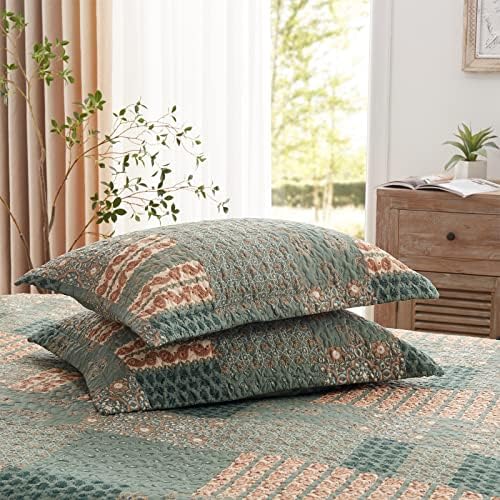 LEAONME 3-Piece California King Quilt Set Olive Green 1