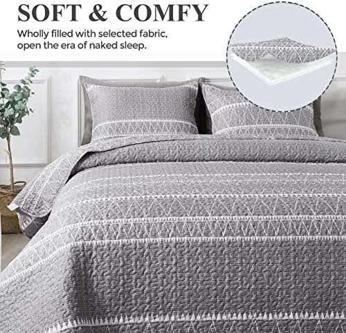Andency Grey Boho Quilt Set 3Pcs Queen Size