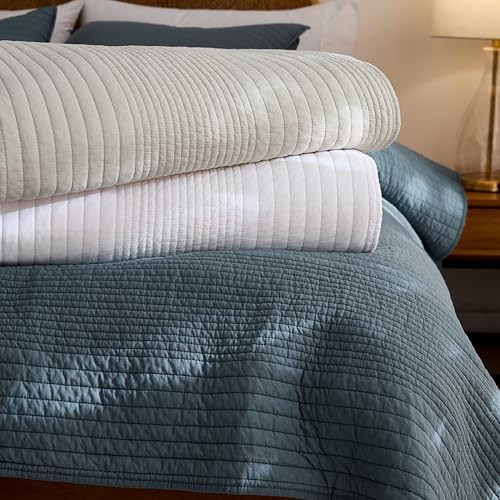 PALASSIO Striped Blue Grey Cotton Quilt Cal King Set