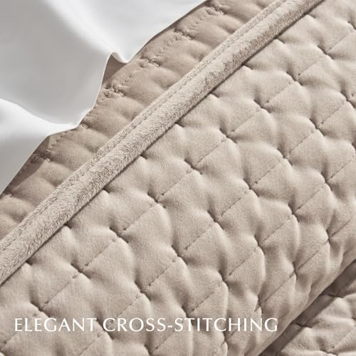 EVERGRACE Velvet Quilt Set King Size 3 Piece Light Taupe