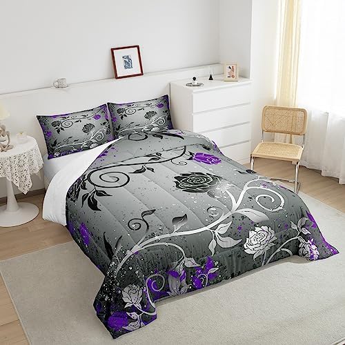 Feelyou Grey Black Purple Comforter Set for Kids
