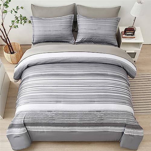 KAKIJUMN 7-Piece Full Stripe Comforter Set