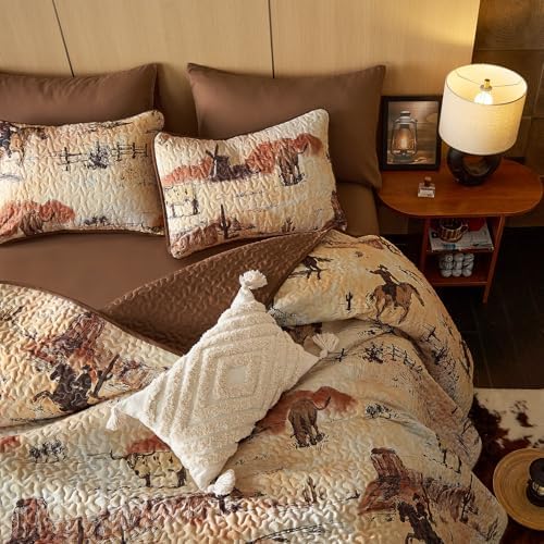 Wake In Cloud Western Quilt Set 3-Piece Ochre Brown QueenFull
