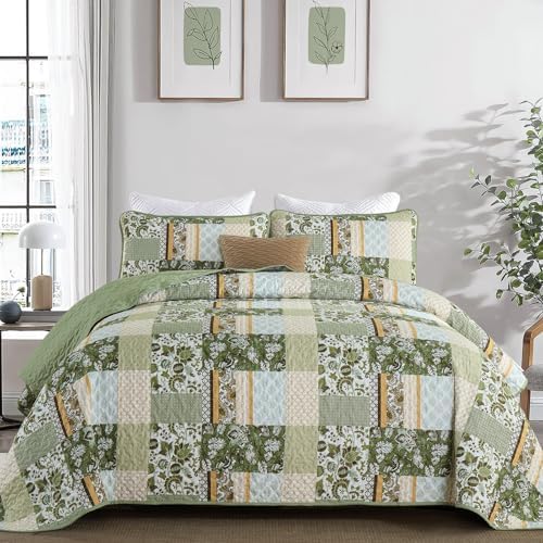 WONGS BEDDING 3-Piece Queen Quilt Set Green Plaid