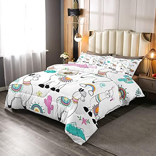 Feelyou Girls Llama Comforter Set Kids Cartoon Bedding