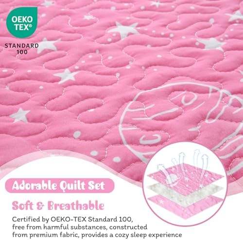 JSD Gradient Pink Stars Kids Quilt Set Full Queen Space Theme