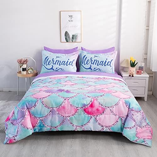 Wajade Kid Mermaid Scale Comforter Set 7-Piece Rainbow 3D
