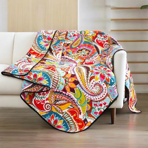 Qucover Reversible Paisley Throw Blanket 59x79 Cotton Quilt