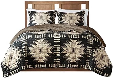 Woolrich Sierra Oversized Quilt Set - Aztec Print Tan Black 3 Piece