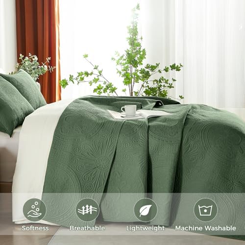 WURUIBO KingCal King Quilt Set Olive Green
