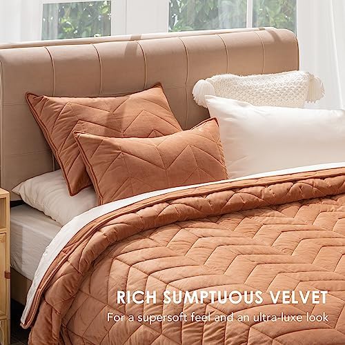 Evergrace Burnt Orange Velvet Quilt Set with 2 Shams