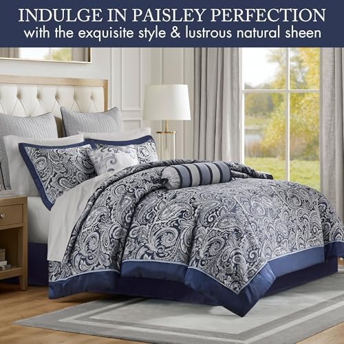 Madison Park Aubrey Cozy Comforter Set Queen Navy 12 Piece 1