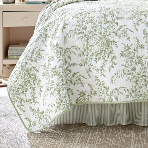 Laura Ashley Twin Quilt Set Reversible Cotton Bedding with Matching Sham