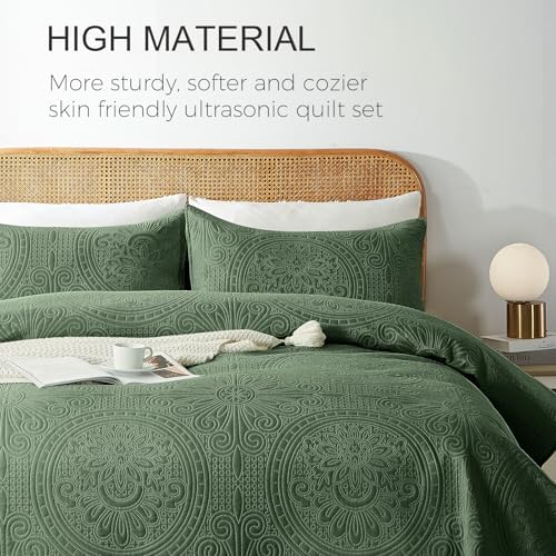 WURUIBO KingCal King Quilt Set Olive Green