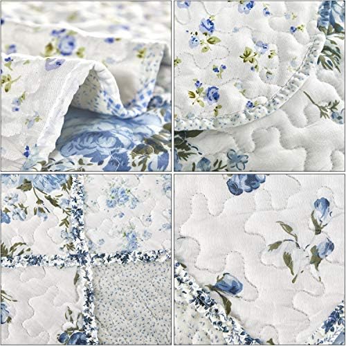 VIVILINEN Blue Floral Patchwork Quilt Set King Size Reversible