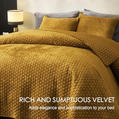 Powdion Velvet Quilt Set King Size Gold Caramel