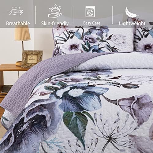 Drucon Purple Floral Quilt Set Queen 3 Pieces