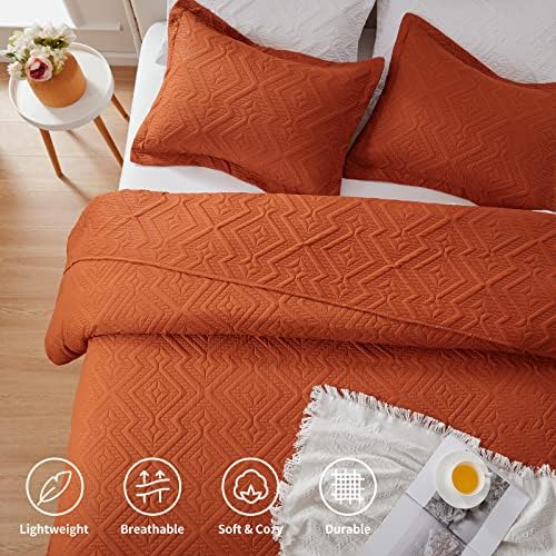 LEAONME Full Queen Quilt Set 3 Pieces Burnt Orange