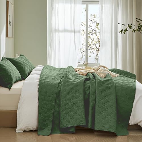 Inron King Size Quilt Set Olive Green Microfiber