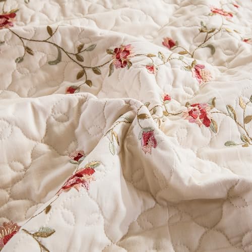 ROOMLIFE 3D Floral Embroidery Quilt Set 3-Piece King Size